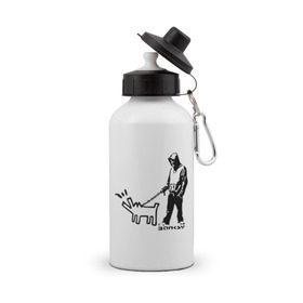 Бутылка спортивная с принтом Парень с собакой (Banksy) в Тюмени, металл | емкость — 500 мл, в комплекте две пластиковые крышки и карабин для крепления | dog | бэнкси | граффити | собака