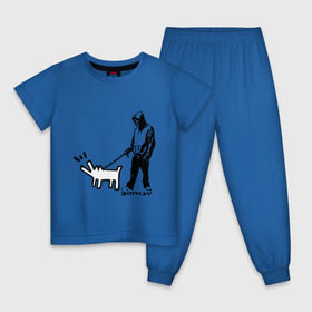 Детская пижама хлопок с принтом Парень с собакой (Banksy) в Тюмени, 100% хлопок |  брюки и футболка прямого кроя, без карманов, на брюках мягкая резинка на поясе и по низу штанин
 | dog | бэнкси | граффити | собака