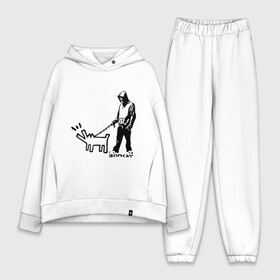 Женский костюм хлопок Oversize с принтом Парень с собакой (Banksy) в Тюмени,  |  | dog | бэнкси | граффити | собака