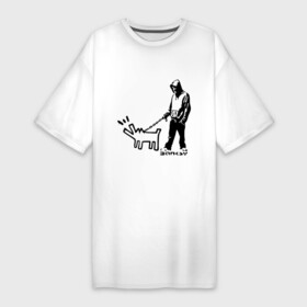 Платье-футболка хлопок с принтом Парень с собакой (Banksy) в Тюмени,  |  | dog | бэнкси | граффити | собака