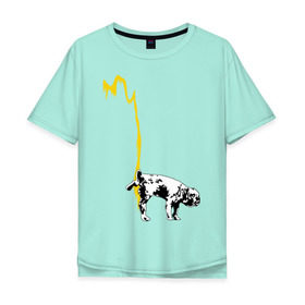 Мужская футболка хлопок Oversize с принтом Peeing dog (Banksy) в Тюмени, 100% хлопок | свободный крой, круглый ворот, “спинка” длиннее передней части | Тематика изображения на принте: бульдог | бэнкси | граффити | собака