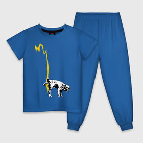 Детская пижама хлопок с принтом Peeing dog (Banksy) в Тюмени, 100% хлопок |  брюки и футболка прямого кроя, без карманов, на брюках мягкая резинка на поясе и по низу штанин
 | бульдог | бэнкси | граффити | собака