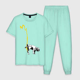 Мужская пижама хлопок с принтом Peeing dog (Banksy) в Тюмени, 100% хлопок | брюки и футболка прямого кроя, без карманов, на брюках мягкая резинка на поясе и по низу штанин
 | бульдог | бэнкси | граффити | собака