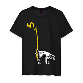 Мужская футболка хлопок с принтом Peeing dog (Banksy) в Тюмени, 100% хлопок | прямой крой, круглый вырез горловины, длина до линии бедер, слегка спущенное плечо. | бульдог | бэнкси | граффити | собака