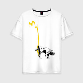Женская футболка хлопок Oversize с принтом Peeing dog (Banksy) в Тюмени, 100% хлопок | свободный крой, круглый ворот, спущенный рукав, длина до линии бедер
 | Тематика изображения на принте: бульдог | бэнкси | граффити | собака