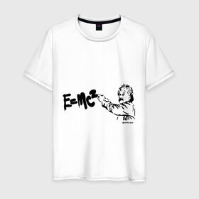 Мужская футболка хлопок с принтом E=MC2 в Тюмени, 100% хлопок | прямой крой, круглый вырез горловины, длина до линии бедер, слегка спущенное плечо. | бэнкси | граффити | ученный | формула | эйнштейн