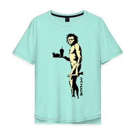 Мужская футболка хлопок Oversize с принтом Древний человек Бэнкси в Тюмени, 100% хлопок | свободный крой, круглый ворот, “спинка” длиннее передней части | бэнкси | граффити | неандерталец | примат