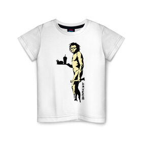 Детская футболка хлопок с принтом Древний человек Бэнкси в Тюмени, 100% хлопок | круглый вырез горловины, полуприлегающий силуэт, длина до линии бедер | Тематика изображения на принте: бэнкси | граффити | неандерталец | примат