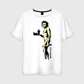 Женская футболка хлопок Oversize с принтом Древний человек Бэнкси в Тюмени, 100% хлопок | свободный крой, круглый ворот, спущенный рукав, длина до линии бедер
 | бэнкси | граффити | неандерталец | примат