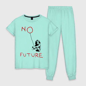 Женская пижама хлопок с принтом No future Banksy в Тюмени, 100% хлопок | брюки и футболка прямого кроя, без карманов, на брюках мягкая резинка на поясе и по низу штанин | banksy | бэнкси | графити | граффити | стрит арт
