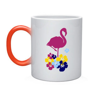Кружка хамелеон с принтом Фламинго в Тюмени, керамика | меняет цвет при нагревании, емкость 330 мл | летние | лето | птица | цветочки | цветы