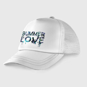 Детская кепка тракер с принтом Summer love в Тюмени, Козырек - 100% хлопок. Кепка - 100% полиэстер, Задняя часть - сетка | универсальный размер, пластиковая застёжка | краски | летняя любовь | лето | стекающая надпись
