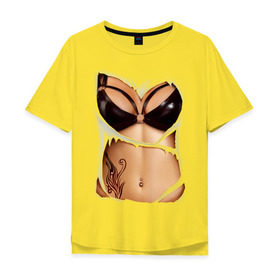 Мужская футболка хлопок Oversize с принтом Кожаный бюст в Тюмени, 100% хлопок | свободный крой, круглый ворот, “спинка” длиннее передней части | body | woman body | голое тело | женское тело | подарок жене | тело