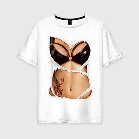 Женская футболка хлопок Oversize с принтом Кожаный бюст в Тюмени, 100% хлопок | свободный крой, круглый ворот, спущенный рукав, длина до линии бедер
 | body | woman body | голое тело | женское тело | подарок жене | тело