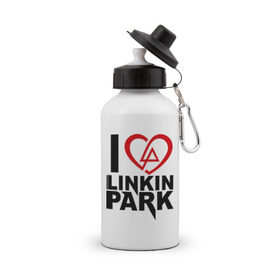 Бутылка спортивная с принтом I love linkin park (Я люблю Linkin Park) в Тюмени, металл | емкость — 500 мл, в комплекте две пластиковые крышки и карабин для крепления | Тематика изображения на принте: rock | линкин парк | музыкальная группа | рок группа | рок музыка