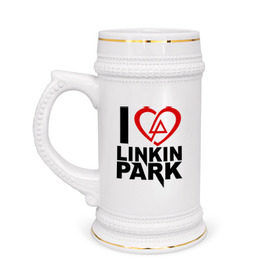 Кружка пивная с принтом I love linkin park (Я люблю Linkin Park) в Тюмени,  керамика (Материал выдерживает высокую температуру, стоит избегать резкого перепада температур) |  объем 630 мл | Тематика изображения на принте: rock | линкин парк | музыкальная группа | рок группа | рок музыка
