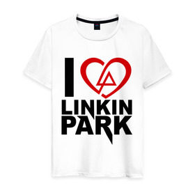 Мужская футболка хлопок с принтом I love linkin park (Я люблю Linkin Park) в Тюмени, 100% хлопок | прямой крой, круглый вырез горловины, длина до линии бедер, слегка спущенное плечо. | Тематика изображения на принте: rock | линкин парк | музыкальная группа | рок группа | рок музыка