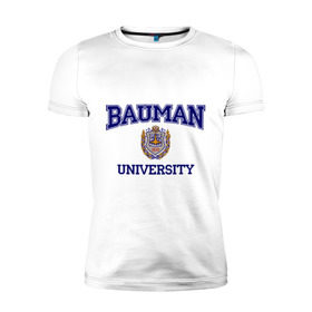 Мужская футболка премиум с принтом BAUMAN University в Тюмени, 92% хлопок, 8% лайкра | приталенный силуэт, круглый вырез ворота, длина до линии бедра, короткий рукав | баумана | вуз | институт | студенческие | университет
