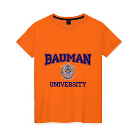 Женская футболка хлопок с принтом BAUMAN University в Тюмени, 100% хлопок | прямой крой, круглый вырез горловины, длина до линии бедер, слегка спущенное плечо | баумана | вуз | институт | студенческие | университет