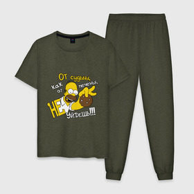 Мужская пижама хлопок с принтом Гомер (от судьбы не уйдешь) в Тюмени, 100% хлопок | брюки и футболка прямого кроя, без карманов, на брюках мягкая резинка на поясе и по низу штанин
 | simpsons | гомер симпсон | мультик | мультфильм | симпсоны