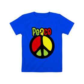 Детская футболка хлопок с принтом Peace red, yellow, green в Тюмени, 100% хлопок | круглый вырез горловины, полуприлегающий силуэт, длина до линии бедер | Тематика изображения на принте: reggae | мир | регги