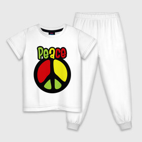 Детская пижама хлопок с принтом Peace red, yellow, green в Тюмени, 100% хлопок |  брюки и футболка прямого кроя, без карманов, на брюках мягкая резинка на поясе и по низу штанин
 | Тематика изображения на принте: reggae | мир | регги
