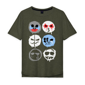 Мужская футболка хлопок Oversize с принтом HU Mask в Тюмени, 100% хлопок | свободный крой, круглый ворот, “спинка” длиннее передней части | hollywood undead | hu | hu mask one color | undead | злые маски | маски | рок реп группа hollywood undead