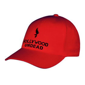 Бейсболка с принтом Hollywood Undead logo в Тюмени, 100% хлопок | классический козырек, металлическая застежка-регулятор размера | Тематика изображения на принте: hollywood undead | hu | hu mask one color | undead | рок реп группа hollywood undead