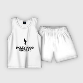 Детская пижама с шортами хлопок с принтом Hollywood Undead logo в Тюмени,  |  | Тематика изображения на принте: hollywood undead | hu | hu mask one color | undead | рок реп группа hollywood undead