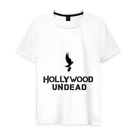 Мужская футболка хлопок с принтом Hollywood Undead logo в Тюмени, 100% хлопок | прямой крой, круглый вырез горловины, длина до линии бедер, слегка спущенное плечо. | hollywood undead | hu | hu mask one color | undead | рок реп группа hollywood undead