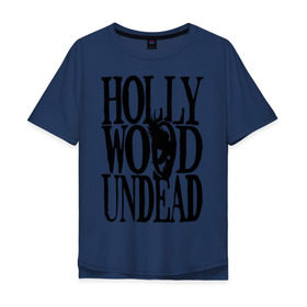 Мужская футболка хлопок Oversize с принтом HollyWoodUndead в Тюмени, 100% хлопок | свободный крой, круглый ворот, “спинка” длиннее передней части | hollywood undead | hu | hu mask one color | undead | птица с гранатой | рок реп группа hollywood undead