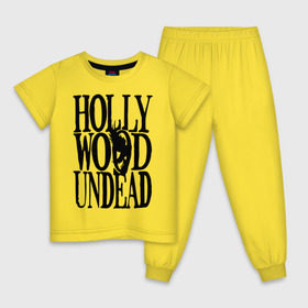 Детская пижама хлопок с принтом HollyWoodUndead в Тюмени, 100% хлопок |  брюки и футболка прямого кроя, без карманов, на брюках мягкая резинка на поясе и по низу штанин
 | hollywood undead | hu | hu mask one color | undead | птица с гранатой | рок реп группа hollywood undead