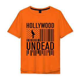 Мужская футболка хлопок Oversize с принтом Hollywood Undead flag в Тюмени, 100% хлопок | свободный крой, круглый ворот, “спинка” длиннее передней части | hollywood undead | hu | hu mask one color | undead | птица с гранатой | рок реп группа hollywood undead