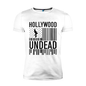 Мужская футболка премиум с принтом Hollywood Undead flag в Тюмени, 92% хлопок, 8% лайкра | приталенный силуэт, круглый вырез ворота, длина до линии бедра, короткий рукав | hollywood undead | hu | hu mask one color | undead | птица с гранатой | рок реп группа hollywood undead