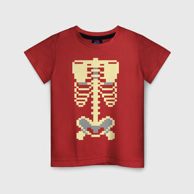Детская футболка хлопок с принтом Пиксельный скелет в Тюмени, 100% хлопок | круглый вырез горловины, полуприлегающий силуэт, длина до линии бедер | Тематика изображения на принте: скелет