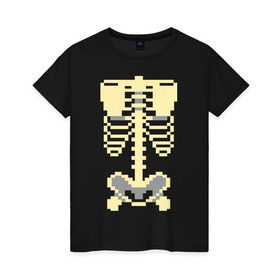 Женская футболка хлопок с принтом Пиксельный скелет в Тюмени, 100% хлопок | прямой крой, круглый вырез горловины, длина до линии бедер, слегка спущенное плечо | скелет