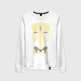 Женский свитшот хлопок с принтом Пиксельный скелет в Тюмени, 100% хлопок | прямой крой, круглый вырез, на манжетах и по низу широкая трикотажная резинка  | скелет