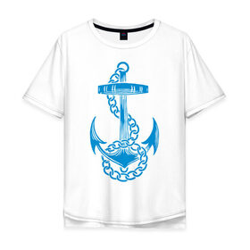 Мужская футболка хлопок Oversize с принтом Blue anchor в Тюмени, 100% хлопок | свободный крой, круглый ворот, “спинка” длиннее передней части | море | моряк | цепь | якорь