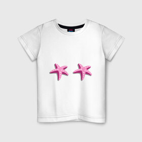 Детская футболка хлопок с принтом Морские звездочки в Тюмени, 100% хлопок | круглый вырез горловины, полуприлегающий силуэт, длина до линии бедер | Тематика изображения на принте: 