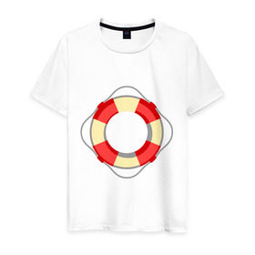 Мужская футболка хлопок с принтом Спасательный круг в Тюмени, 100% хлопок | прямой крой, круглый вырез горловины, длина до линии бедер, слегка спущенное плечо. | лето | море | отдых | спасательный круг