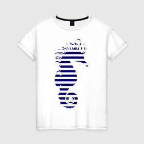 Женская футболка хлопок с принтом Морской конёк в Тюмени, 100% хлопок | прямой крой, круглый вырез горловины, длина до линии бедер, слегка спущенное плечо | летние | море