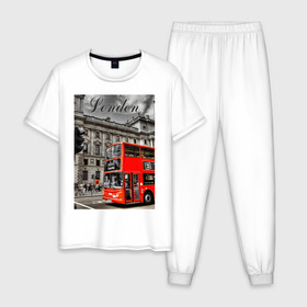 Мужская пижама хлопок с принтом Улицы Лондона в Тюмени, 100% хлопок | брюки и футболка прямого кроя, без карманов, на брюках мягкая резинка на поясе и по низу штанин
 | лондон