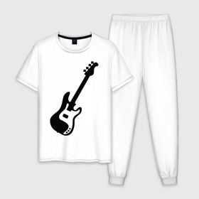 Мужская пижама хлопок с принтом Гитара в Тюмени, 100% хлопок | брюки и футболка прямого кроя, без карманов, на брюках мягкая резинка на поясе и по низу штанин
 | gitar | music | бас | музыка | музыкальные инструменты | электрогитара