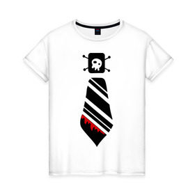 Женская футболка хлопок с принтом Кровавый галстук в Тюмени, 100% хлопок | прямой крой, круглый вырез горловины, длина до линии бедер, слегка спущенное плечо | кровь | одежда | полосатый галстук | череп