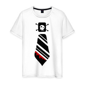 Мужская футболка хлопок с принтом Кровавый галстук в Тюмени, 100% хлопок | прямой крой, круглый вырез горловины, длина до линии бедер, слегка спущенное плечо. | кровь | одежда | полосатый галстук | череп