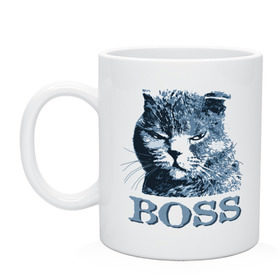 Кружка с принтом BOSS в Тюмени, керамика | объем — 330 мл, диаметр — 80 мм. Принт наносится на бока кружки, можно сделать два разных изображения | boss | босс | главный кот | кот boss | кот босс | котэ boss | котяра