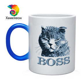 Кружка хамелеон с принтом BOSS в Тюмени, керамика | меняет цвет при нагревании, емкость 330 мл | boss | босс | главный кот | кот boss | кот босс | котэ boss | котяра