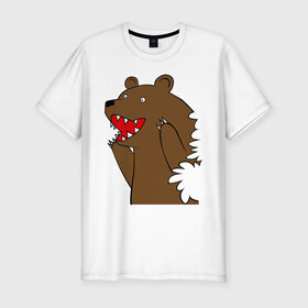 Мужская футболка премиум с принтом Медведь цензурный в Тюмени, 92% хлопок, 8% лайкра | приталенный силуэт, круглый вырез ворота, длина до линии бедра, короткий рукав | интернет приколы | медведь | медведь в кустах | приколы