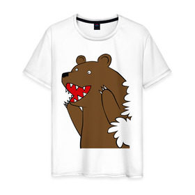 Мужская футболка хлопок с принтом Медведь цензурный в Тюмени, 100% хлопок | прямой крой, круглый вырез горловины, длина до линии бедер, слегка спущенное плечо. | интернет приколы | медведь | медведь в кустах | приколы