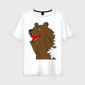 Женская футболка хлопок Oversize с принтом Медведь цензурный в Тюмени, 100% хлопок | свободный крой, круглый ворот, спущенный рукав, длина до линии бедер
 | Тематика изображения на принте: интернет приколы | медведь | медведь в кустах | приколы